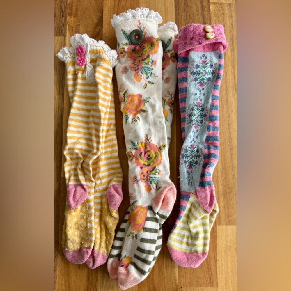 Floral and Striped girls boutique tall Socks Set of 3